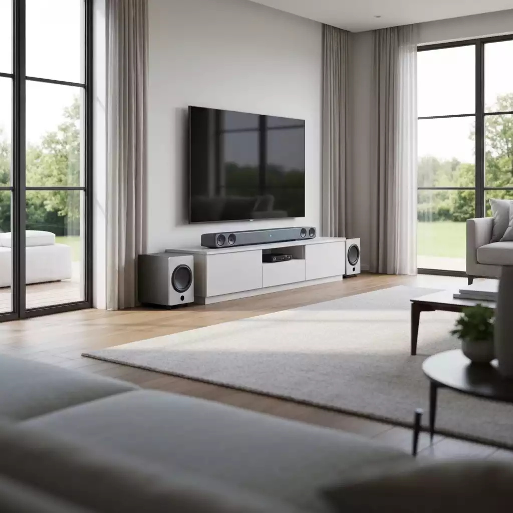 Illustration of soundbar channels in a living room setup