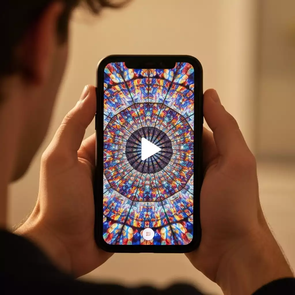 Person holding a smartphone with the Sonos app open, setting up a Sonos Arc Ultra soundbar, clean modern home environment, no text, no words, no typography, 8K, natural lighting